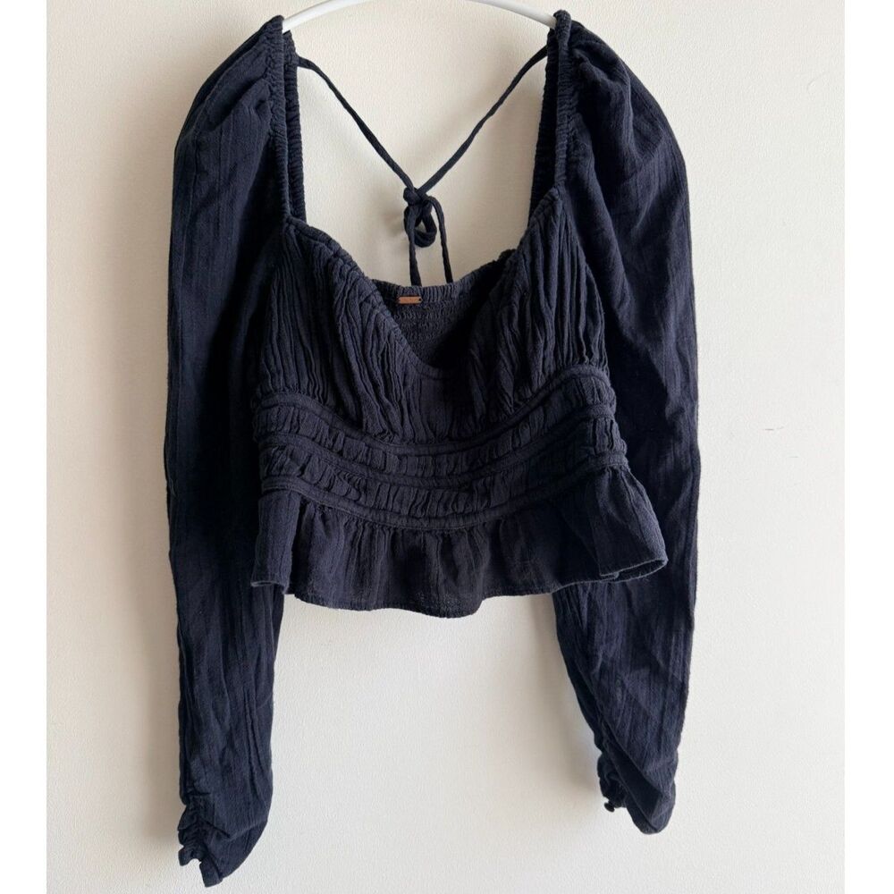 Free People Cotton Gauze Black Peasant Top (Women's Large)